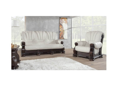 Dreisitzer Sofa Leder Couch Holz Polster Klassische Geschnitzte Couchen Sofas